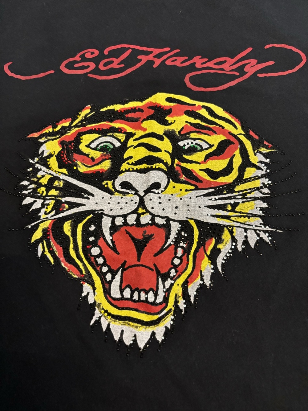 Ed Hardy Rhinestone Tiger Graphic T-Shirt Black Size Large Y2K - Picture 4 of 7